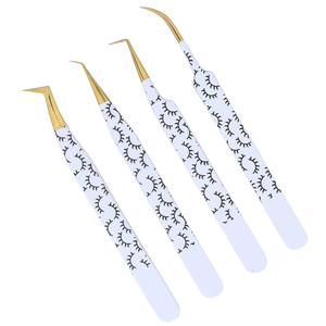 Pinces à cils en acier inoxydable faites à la main, avec pointe dorée et revêtement couleur personnalisé, pour l'application d'extensions de cils - Product Image 3