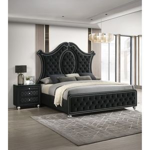 Comodino Tradizionale Glamour a 3 Cassetti con Fronte Trapuntato in Velluto e Pomelli in Finto Cristallo, Vassoio Portagioie Nero - Product Image 4