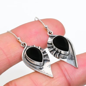 925 Sterling <b>Silver</b> <b>Hoop</b> <b>Earrings</b> <b>for</b> <b>Women</b> Natural Black Onyx Gemstone Religious Fashion Jewelry Wholesale - Product Image 5