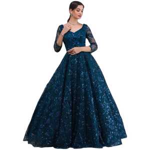 Elegante Traje Anarkali Bordado para Mujer, Largo hasta el Suelo, Azul Oscuro, Poliéster, Ropa de Boda India y Pakistaní, Corte Holgado, para Todas las Temporadas - Product Image 1