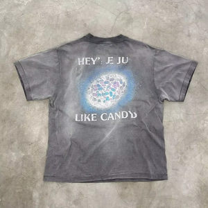 เสื้อยืดพิมพ์ลายกราฟิกคุณภาพสูง เสื้อยืดโลโก้ผ้าฝ้าย 100% เสื้อยืดวินเทจเรียบง่ายทรงโอเวอร์ไซส์ เสื้อยืดผู้ชายสีซีดจาง - Product Image 5