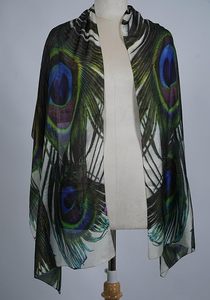 Écharpe à imprimé plumes de paon pour femme, légère, transparente, longue, élégante, accessoire doux pour le cou, usage quotidien - Product Image 3