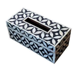 Boîte à mouchoirs en incrustation d'os fabriquée à la main porte-mouchoirs décoratifs avec des motifs floraux complexes boîte élégante pour salle de bain - Product Image 1