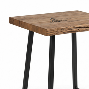 Taburete de Madera Industrial Moderno con Cajón y Base Metálica, Taburete de Almacenamiento Contemporáneo de Lujo para Dormitorio y Almacén - Product Image 3