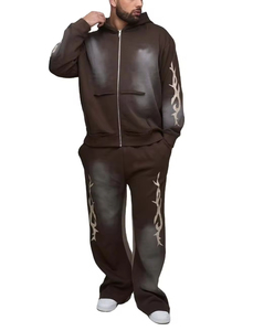 OEM Stacked Sweat Tracksuits <b>Embroidery</b> Custom logo High Quality Men Two Piece Cotton suit Stacked Pant <b>Set</b> - Product Image 3