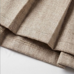 Women Pleated Mini <b>Skirt</b> <b>Elastic</b> Waist Solid Color Woven Polyester Cotton Comfortable All Seasons Style - Product Image 6