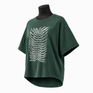 Camiseta Verde Lavada Oversize para Mujer con Estampado de Hojas Abstractas, Ajuste Holgado Casual, Algodón, Precio Económico, Venta al por Mayor, OEM 2026 - Product Image 3