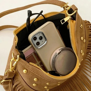 Premium Genuine Leather Fringe Handbag for Women – Vintage Boho Style Shoulder <b>Bag</b> with Tassels & <b>Studded</b> Detail - Product Image 6