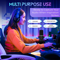 Microphone USB RGB pour jeux avec réduction du bruit, bouton de sourdine, contrôle du volume, prise casque pour le streaming et le podcasting