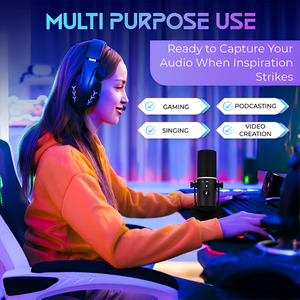 RGB Gaming <b>USB</b> Microphone with Noise Reduction, Mute Button, Volume Control, Headphone Jack for Streaming and Podcasting - Product Image 6