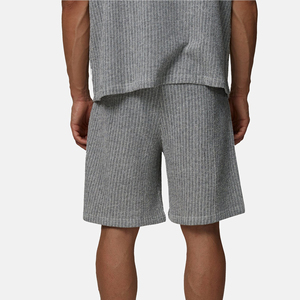 Ensemble de shorts bermuda en tricot côtelé pour homme, gris, décontracté, respirant, en coton - Product Image 6