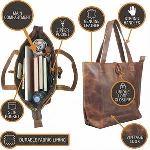 กระเป๋าโท้ทหนังแท้สำหรับผู้หญิง สไตล์ลำลอง ดีไซน์เรียบง่าย พร้อมซิปปิด เหมาะสำหรับการเดินทางและการช้อปปิ้ง - Product Image 4