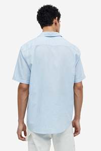 Chemises habillées décontractées pour hommes, coupe ample, bleues, à manches longues, col rabattu, sur mesure, 100 % coton, été - Product Image 3