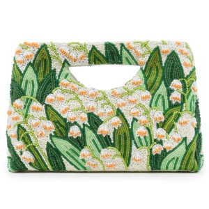 Pochette brodée florale avec des feuilles vertes et des fleurs blanches, design perlé, sac à main tendance pour les événements, TIMELESS CRAFT TS-611 - Product Image 1