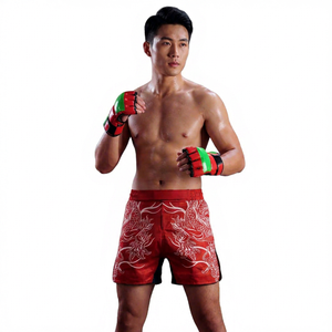 Shorts MMA pour hommes à imprimé rouge, sublimation par transfert, respirants, coupe ajustée, vêtements d'arts martiaux mixtes pour adultes, logo avant, durables - Product Image 5