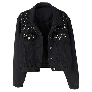 Casual Vintage Streetwear Loose Fit <b>Jeans</b> Coat Trendy Outerwear Women Oversized Denim Jacket <b>Embroidered</b> Pearls Beading Stylish - Product Image 1