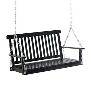 Sedia a dondolo a uovo da esterno per 2 persone, sedia a dondolo sospesa da giardino con catene a doghe, in PE nero resistente, capacità di carico 200 kg - Product Image 1