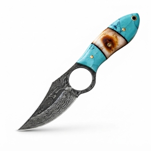 Cuchillo de caza y bushcraft de hoja fija de acero de Damasco forjado a medida con mango de resina ósea, venta al por mayor OEM - Product Image 1
