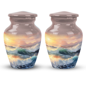 Ocean Sunset Cremation Urn Stainless Steel Keepsake Vessel Scenic Memorial <b>Ashes</b> <b>Casket</b> Decorative Funeral Supply - Product Image 5