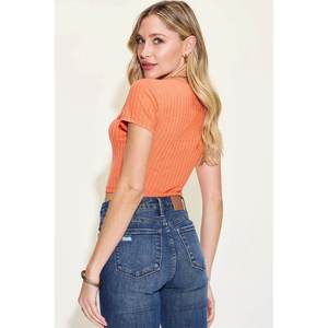 Camiseta sin mangas básica de manga corta con cuello redondo acanalado para mujer - Product Image 2