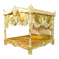 Luxuriöses Goldblatt-Himmelbett aus Mahagoniholz mit Vollständiger Schnitzerei und Vorhang, Entworfen für Königliche Klassische Möbel