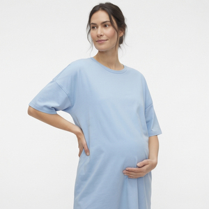 T-shirt de maternité surdimensionné pour femme, col rond long, polyester/coton, grande taille, vêtements décontractés, t-shirts de grossesse, logo personnalisé - Product Image 5