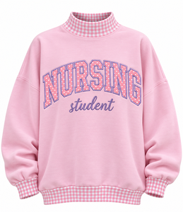 Custom Women’s <b>Mock</b> Neck Sweatshirt Gingham Letter Ribbed Cotton Fleece Oversized Breathable Winter Pullover - Product Image 6