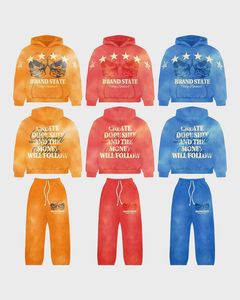 Red Orange <b>Tie</b> <b>Dye</b> Brand State Tracksuit <b>Set</b> | Oversized Skull Star Zip Hoodie & Jogger | Create Dope Shit Streetwear Matching - Product Image 3