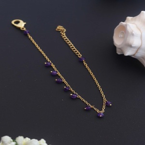 Pulsera de eslabones finos de Plata de Ley 925 ajustable con cuentas de amatista - Product Image 4