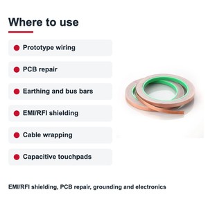 TECHINSTRO เทปทองแดงนำไฟฟ้า 12 มม. x 15 ม. พร้อมกาวนำไฟฟ้าสำหรับป้องกัน EMI ซ่อมแซม PCB สายดิน CFT-0012 - Product Image 2