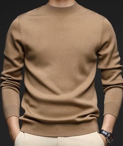 Pull en polaire d'hiver pour homme, col rond, manches longues, couleur unie, mélange polyester/coton, coupe régulière, coupe-vent et écologique - Product Image 1