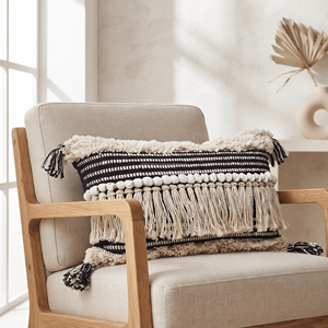 12 x 20 Inches Boho Tassel Cotton Lumbar Cushion Cover <b>Decorative</b> <b>Pillow</b> for Sofa, Chair & Bed - Product Image 1