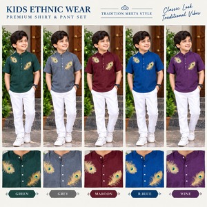 Camiseta Étnica para Padre e Hijo, Ropa Familiar a Juego, Manga Corta, con Botones, Estampado de Pavo Real, Tradicional, para Hombre y Niño - Product Image 2