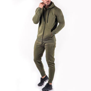 Survêtement à capuche vert olive personnalisé pour homme, manches longues, décontracté, pour l'automne, avec poches latérales, coupe classique, couleur unie, 100% coton - Product Image 3