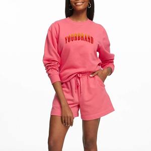 Conjunto de Sudadera con Capucha y Pantalones Cortos para Mujer, 100% Algodón, Color Sólido, con Botones de Encaje, Lentejuelas y Logotipo Personalizado para Verano - Product Image 2