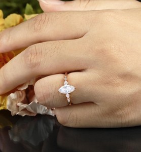 Marquise Cut Moissanite 925 Sterling <b>Silver</b> <b>Solitaire</b> Engagement <b>Ring</b> Elegant Vintage Style Wedding & Party Jewelry Gift for Her - Product Image 3