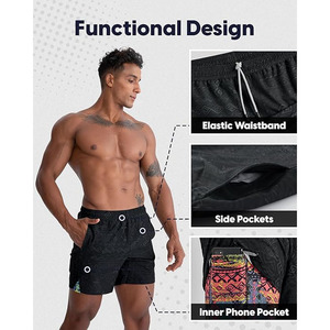 กางเกงขาสั้นกีฬาผู้ชายลำลองสำหรับฤดูร้อน ผ้าเทอร์รี่ แห้งเร็ว กันยับ ปักลายชายผ่า ขอบเอวยางยืด ระบายอากาศได้ดี เหมาะสำหรับโยคะ - Product Image 4