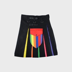 Kilt pour homme noir à blocs de couleur avec panneaux jaunes et rouges, en coton, coupe classique, style européen - Product Image 5