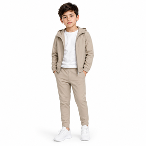Conjunto de chándal con capucha estampado para niños, color liso, cierre con cordón, manga larga, ropa informal de otoño, transpirable y ligero - Product Image 3