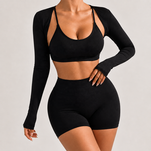 Ensemble de yoga sans couture pour femme : soutien-gorge de sport, short taille haute, shrug à manches longues, séchage rapide, extensible, pour fitness et gym - Product Image 4
