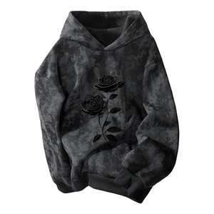 Sweat-shirt à capuche unisexe gris foncé, imprimé floral surdimensionné, en polaire, décontracté, pour l'automne - Product Image 6