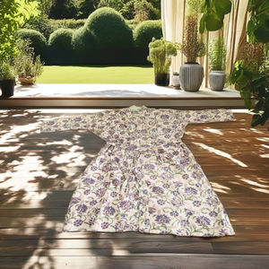 Robe kimono pour femmes, légère, en coton, longueur au sol, col en V, manches évasées, respirante, ample, à fleurs, écologique, été - Product Image 1