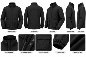 Men's Black Windproof Puffer Jacket With Stand Collar And Zipper Closure Regular Fit Casual Winter Wear - Product Image 6