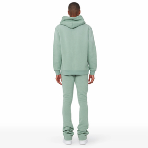 Ensemble de survêtement décontracté pour homme en polaire polyester vert clair à capuche 220g, couleur unie, séchage rapide, longueur intégrale, collection automne - Product Image 4