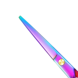 Ciseaux de coiffure professionnels 6'' en acier inoxydable, lame aiguisée arc-en-ciel, manche long, vente en gros à faible MOQ - Product Image 3