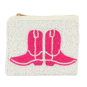 Coin Purse <b>Pink</b> Velvet Nashville Boutique Pouch Western Cowgirl Bag Charm Handmade Seed Bead Embroidery Artistry - Product Image 2