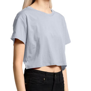 Camiseta Corta para Mujer, Cuello Redondo, Color Sólido, Corte Holgado, Informal, Verano, 100% Algodón - Product Image 3