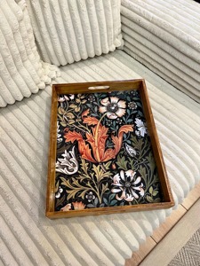 REHMAN CRAFT Juego de Bandejas de Servir de Madera MDF Hechas a Mano, Diseño Floral Botánico Negro, Acabado Brillante, Rectangular Moderno, Decorativo - Product Image 6