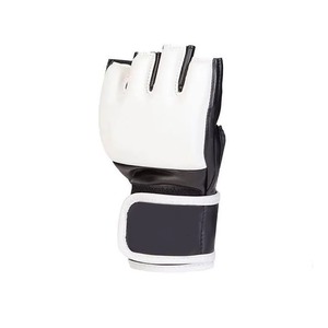 Gants Mma en cuir demi-doigts avec fermeture Velcro pour arts martiaux unisexe noir et blanc - Product Image 5