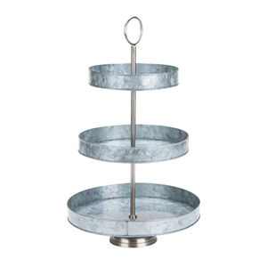 Soporte rústico de metal galvanizado de 2 niveles para servir, bandeja de acero resistente de dos niveles con asa para pasteles y cupcakes - Product Image 2